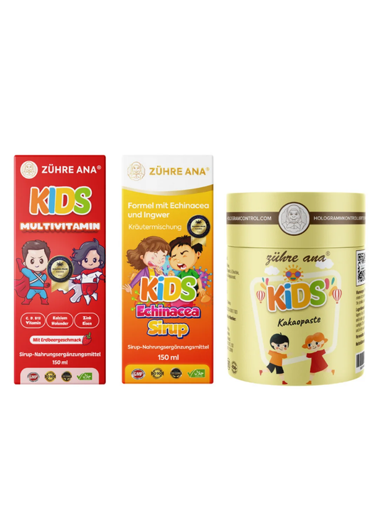 Vitamin Set für Kinder (Echinacea Sirup, Multivitamin Erdbeersirup, Kakao Paste)